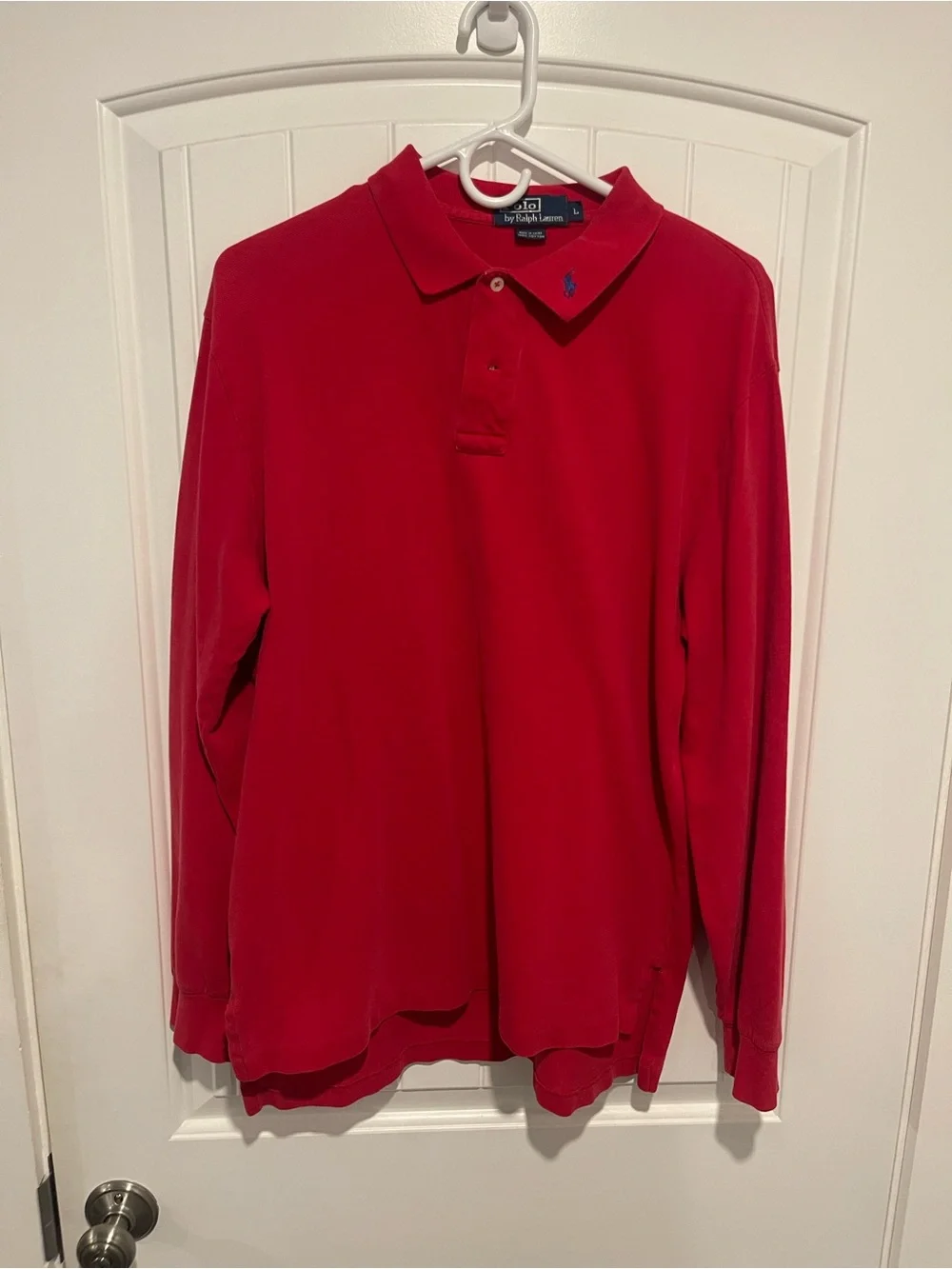 Polo Ralph Lauren Red Long Sleeve Polo Shirt Blue Pony Men’s Large